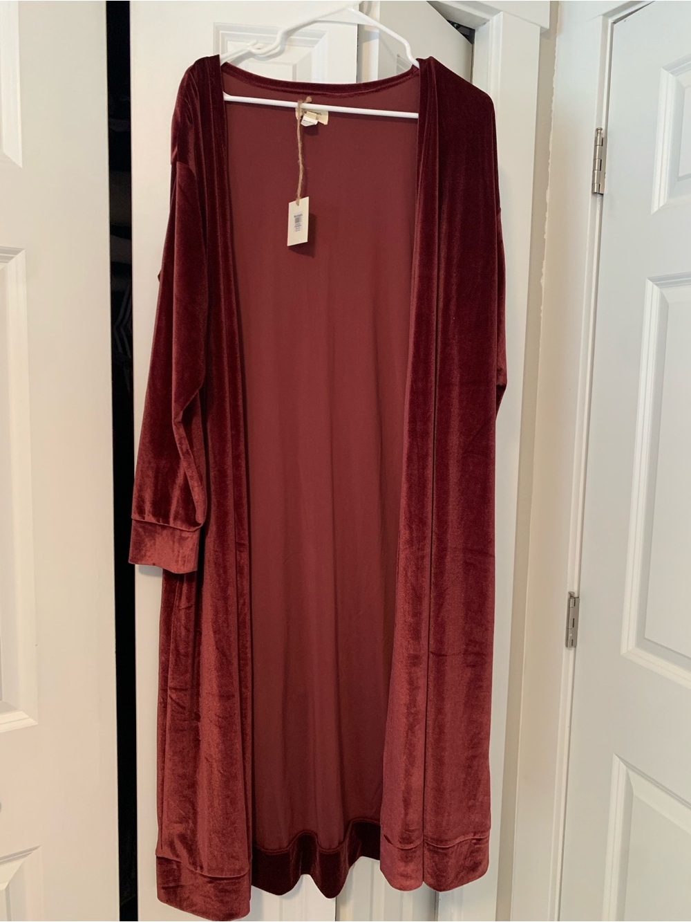 Cost Plus World Market Velvet Open-Front Robe in Burgundy